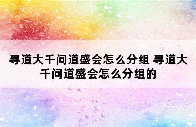 寻道大千问道盛会怎么分组 寻道大千问道盛会怎么分组的